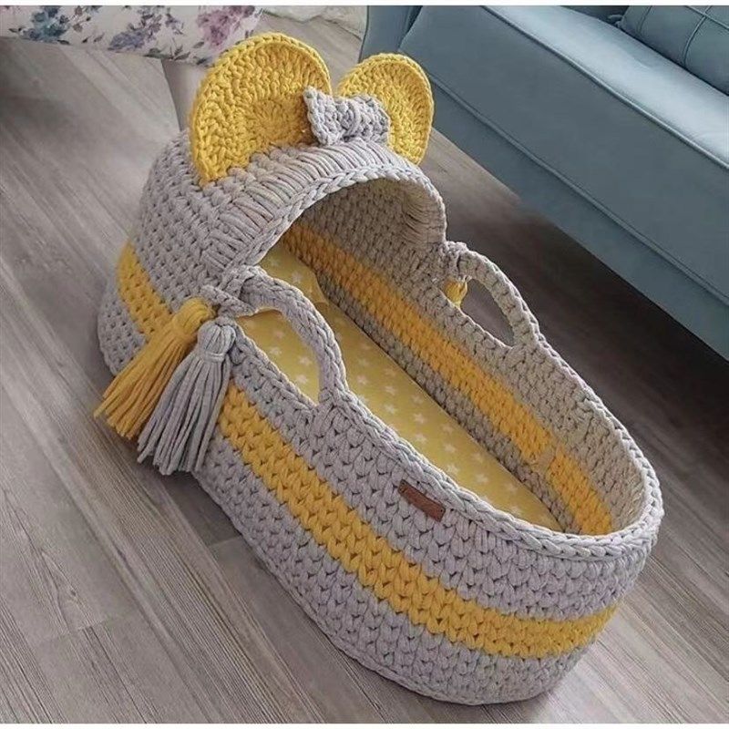 手工布条编织婴儿新生儿摇篮床diy编织钩织便携式手提篮床材料包