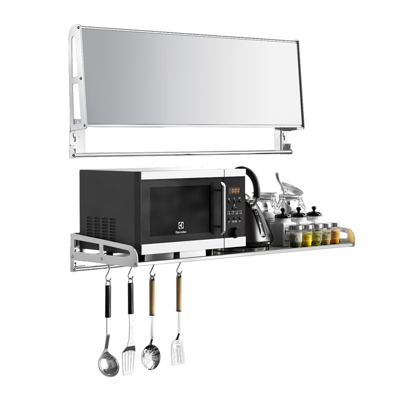 厨房免打孔折叠置物架壁挂式304不锈钢微波炉挂墙上支架子收纳架