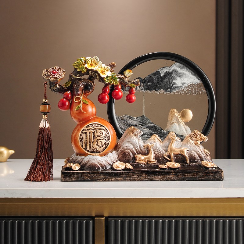 五福临门葫芦流沙画摆件客厅玄关酒柜装饰品办公室招财鹿乔迁礼物图片