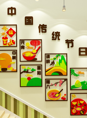 传统节日幼儿园墙面装饰楼梯台阶走廊过道环N创主题成品班级文化