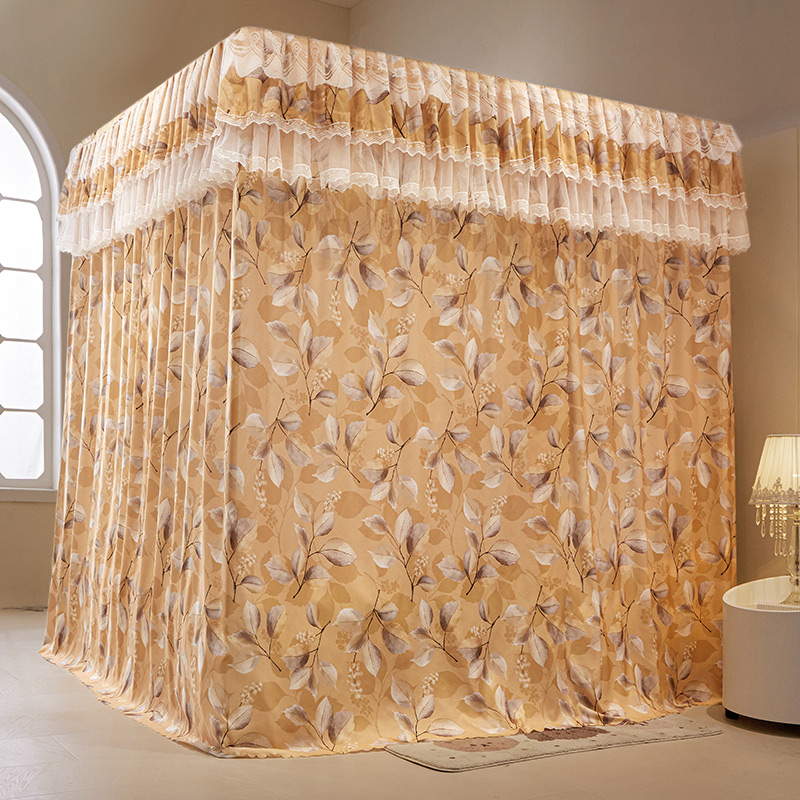 遮光宫廷蚊帐床幔床帘公主风封闭可拆洗防尘落地式双人床家用1.8m