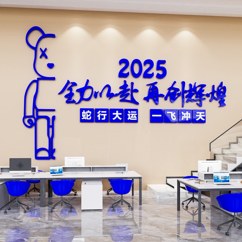 2025新年办公室墙面装饰开门红职场气氛围布置企业文化墙励志标语