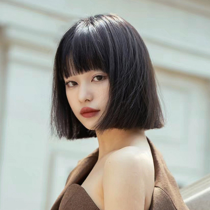 一刀切假发全头套女真发全真人发无痕隐形自然黑色T短发假发套造