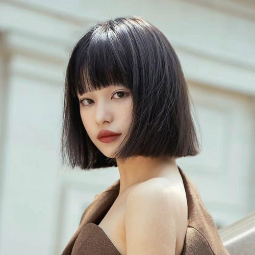 一刀切假发全头套女真发全真人发无痕隐形自然黑色T短发假发套造