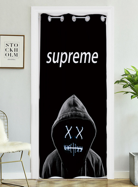 网红潮酷个性大V免打孔伸缩杆门帘过道卧室包间试衣间隔断遮挡帘