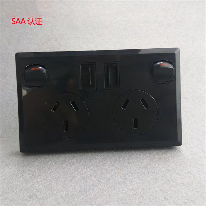 澳规USB插座带开关双USB充电两位三孔澳标118墙壁插座澳式插电板