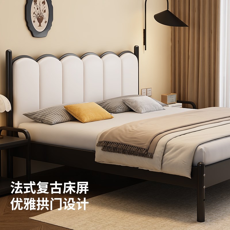 铁艺床双人床主卧大床现代简约软包床排骨架铁架加厚加固儿童铁床