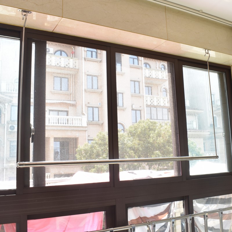 阳台吊装晾衣架 不打孔单杆式不锈钢晒衣杆 可收纳晒被子伸缩晾晒