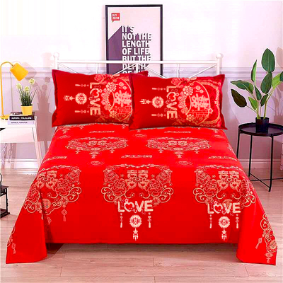 厚床单件大红喜事床品全棉布料被单子单双人2米加大结婚炕单