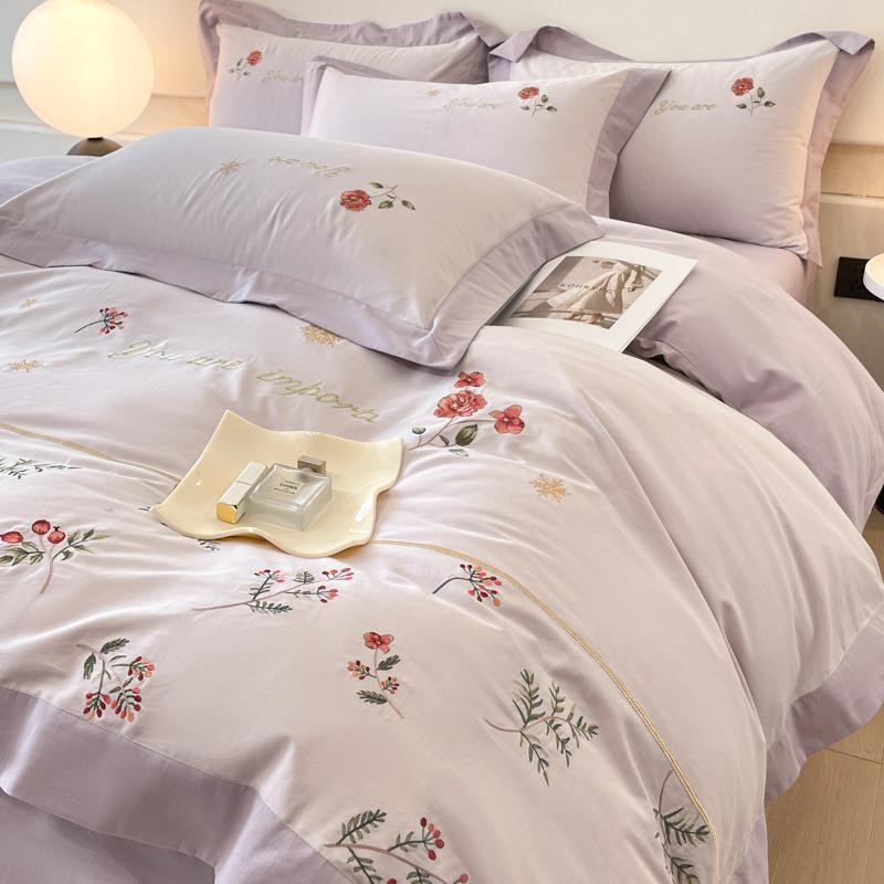 母婴级A类200支加厚纯棉四件套全棉磨毛花卉刺绣被套床单床上用品
