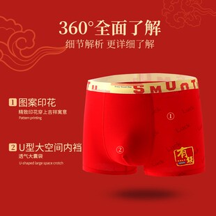 青少年红色内裤男士纯棉抗菌裆新年2024本命年四角平角初高中学生