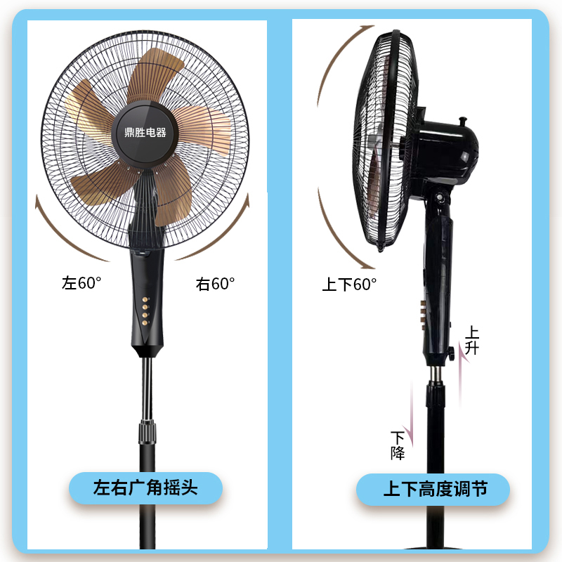 电动三轮车落地扇台扇48V60V72V品字插头直流风扇锂电池摇头定时
