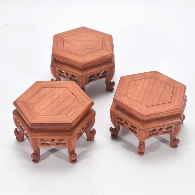 实木奇石底座花梨木茶壶底座奇石木托六角底座花瓶盆景摆件底座