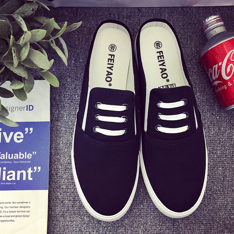 包头拖鞋新款男士春季百搭韩版半拖鞋无跟鞋男懒人帆布拖鞋豆豆鞋