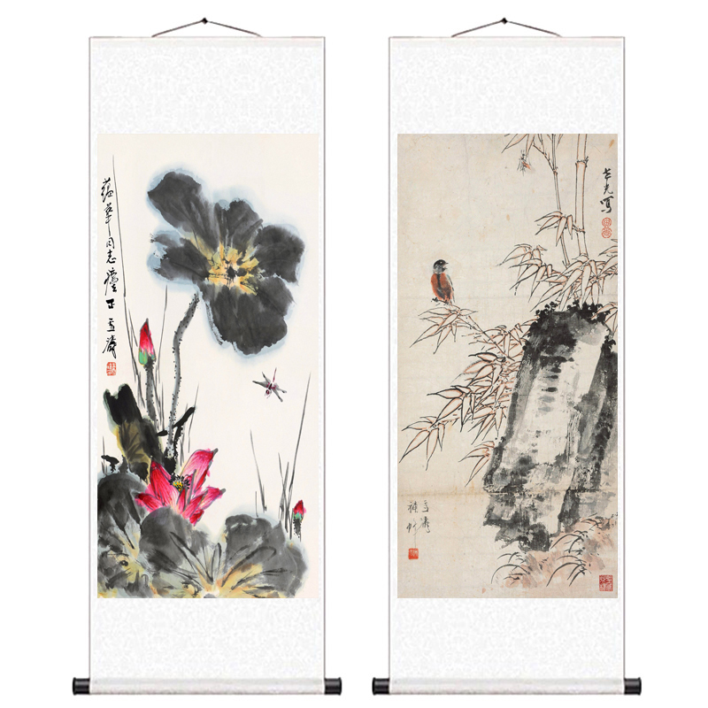现代中式丝绢国画花鸟画客厅饭厅石榴画装饰画字画卧室挂画牡丹花图片