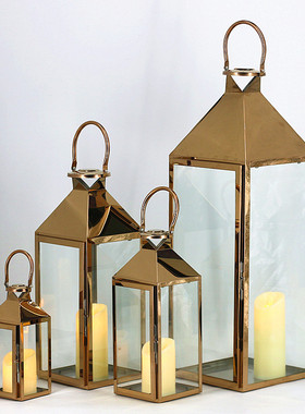 欧美同步!玫瑰金色不锈p钢防风灯庭院花园咖啡馆饭厅古铜色防风灯