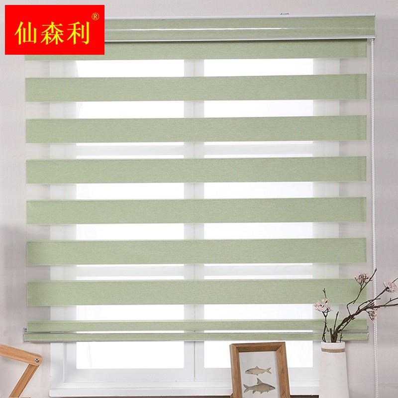 卷帘手拉式升降双层全遮光办公室卧室阳台卫生间 百叶窗帘免打孔