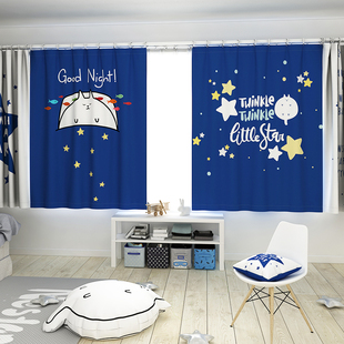 韩式 卡通全遮光窗帘儿童房男孩女孩卧室客厅遮阳飘窗布帘成品加厚