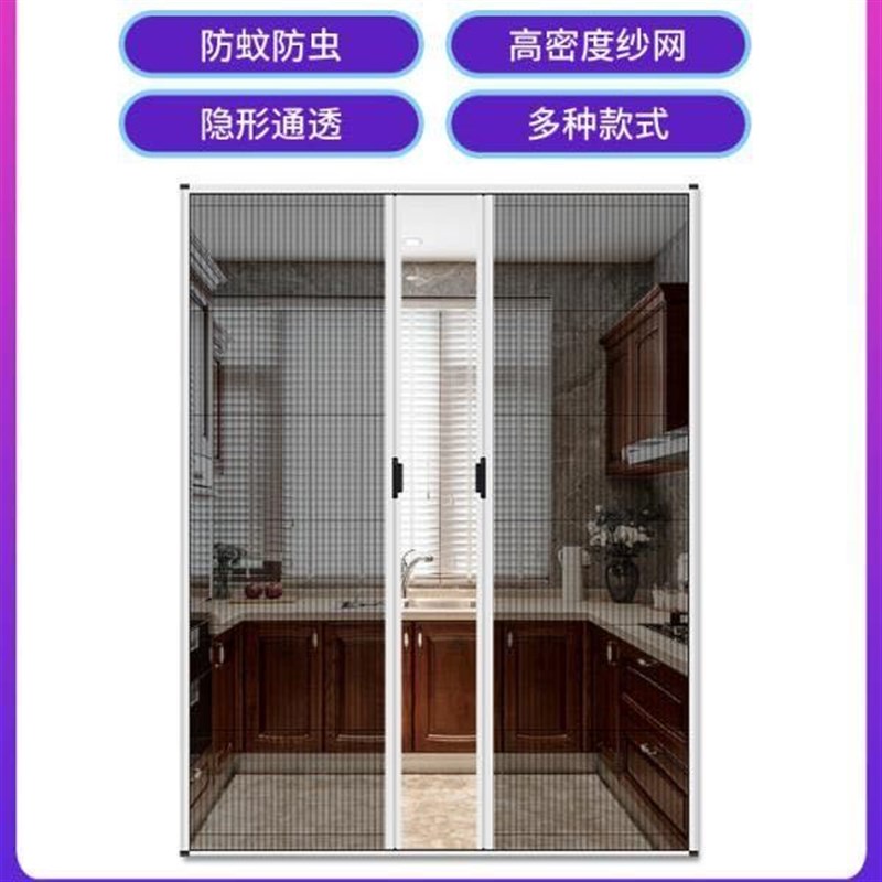 台纱窗推拉门防蚊虫折叠纱网门门帘免打孔大门沙门移动纱门家用