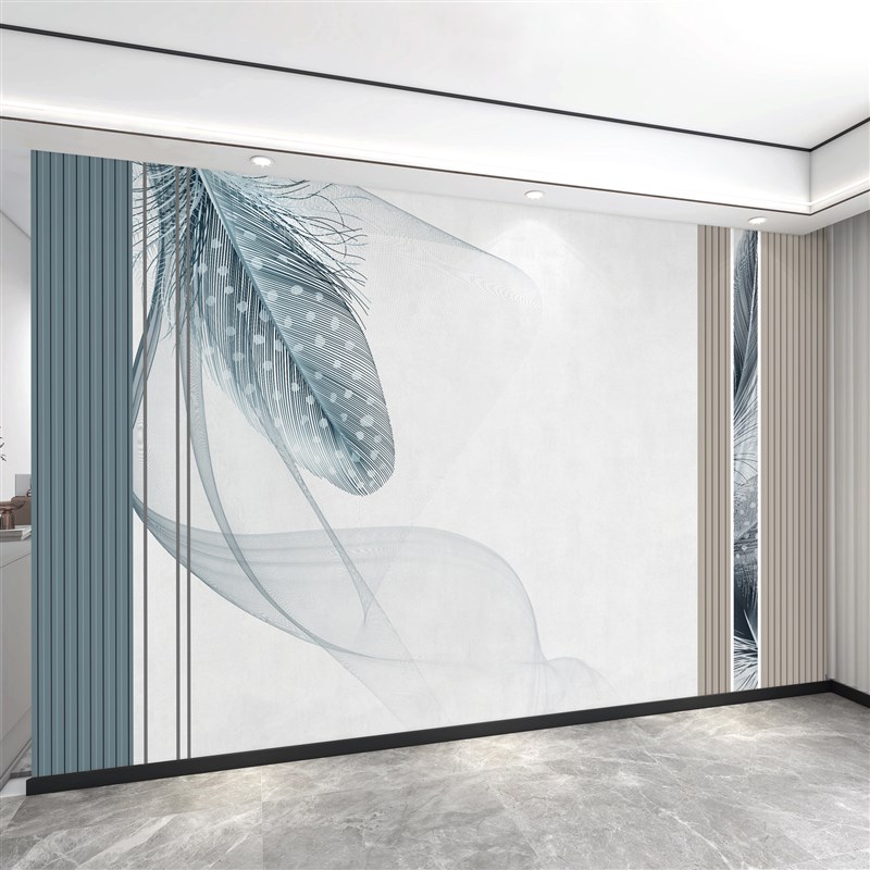 电视背景墙壁画定制壁纸羽毛现代简约无缝壁布3d立V体客厅影视墙