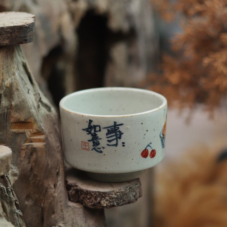 茶碗手单杯彩手工茶杯仿古茶盏柿子个人男士茶具胚专用主人杯陶瓷