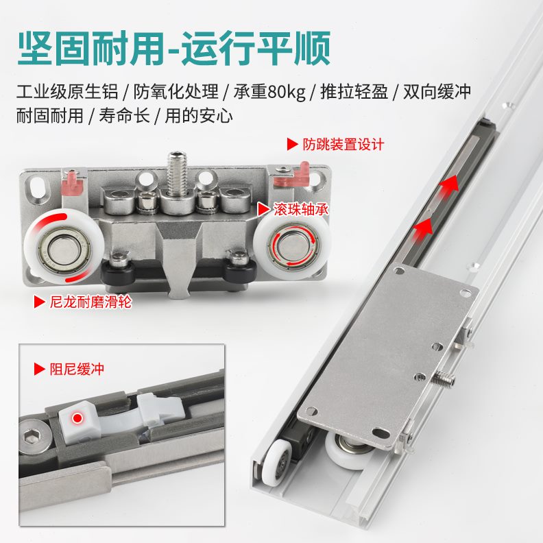 双向隐形推拉木门吊单门五金配件滑门幽灵叠小轨道滑轨重缓冲专用