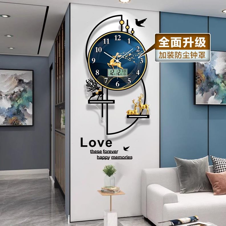 新款挂墙创意时钟2024钟表现代简约轻奢时尚大气网红客厅家用壁灯