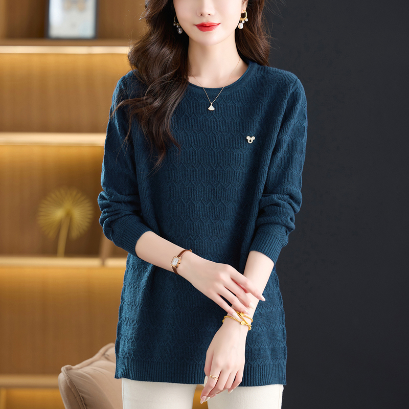 特大码羊毛衫女圆领中长款上衣时尚秋冬胖妈妈宽松加肥遮肚毛衣裙