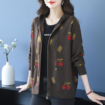 春秋连帽毛衣外套女特大