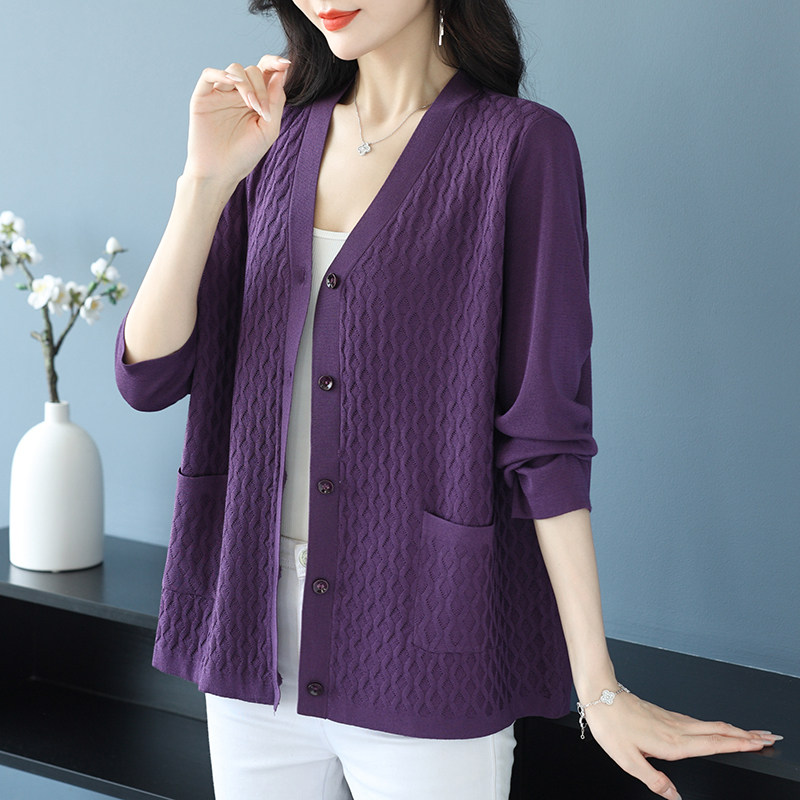中年妈妈春秋外搭开衫女加肥加大码薄款披肩上衣宽松新款针织外套