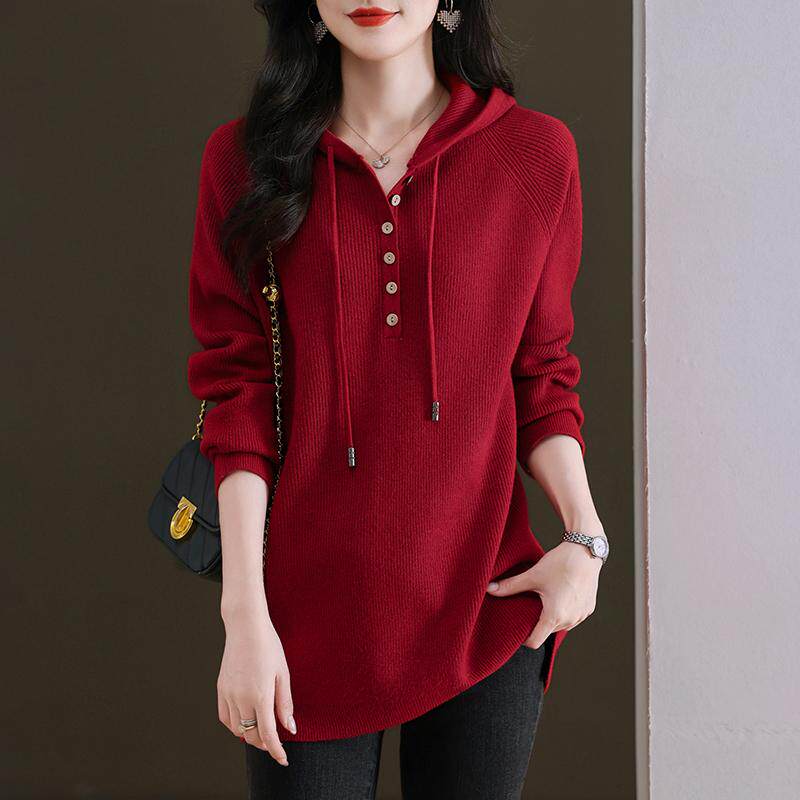 胖mm秋冬中长款连帽衫女加肥加大码休闲外穿毛衣宽松打底针织卫衣