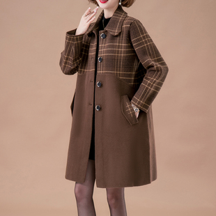 秋装外套女胖mm时尚百搭大码外衣冬季气质妈妈格子毛呢大衣200斤