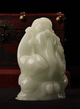 老像配石雕夜光刻财神漆盒