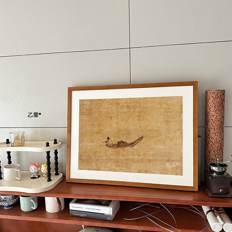 宋格实木日式装饰画客厅桔子远中式调挂画玄关 寒江独钓马图书房图片