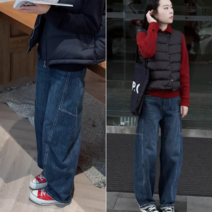 保暖高腰遮胯直筒镰刀香蕉裤 女秋冬新款 子 牛仔弯刀阔腿裤 加绒窄版