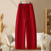 红色弯刀运动裤 阔腿卫裤 女2026早春新款 加厚高腰束脚宽松香蕉裤