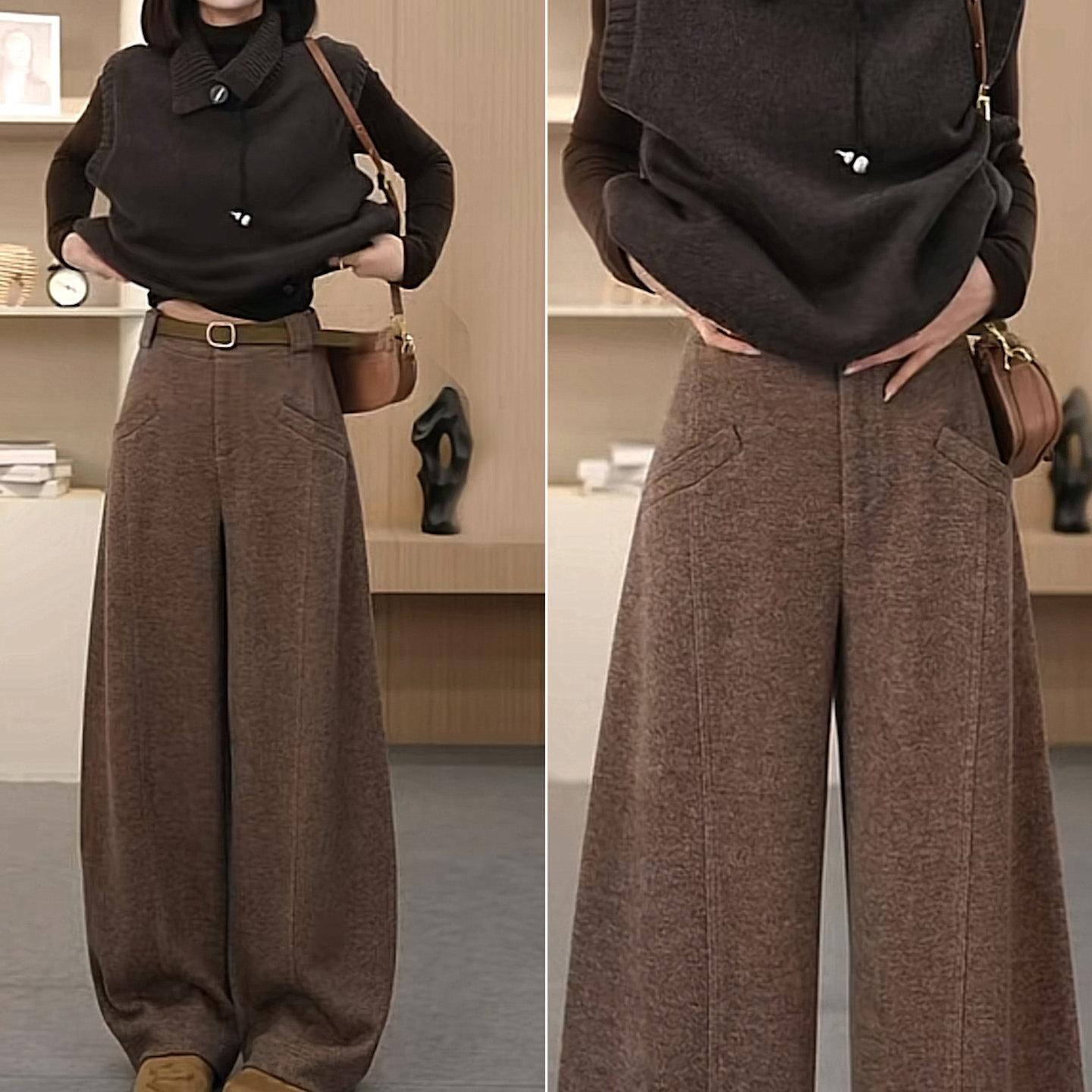 时尚阔腿弯刀裤女2025冬季新款羊绒加厚镰刀裤暖糯高腰显瘦毛呢裤,女装/女士精品,休闲裤,淘宝优惠券,粉丝福利购,淘宝优惠卷