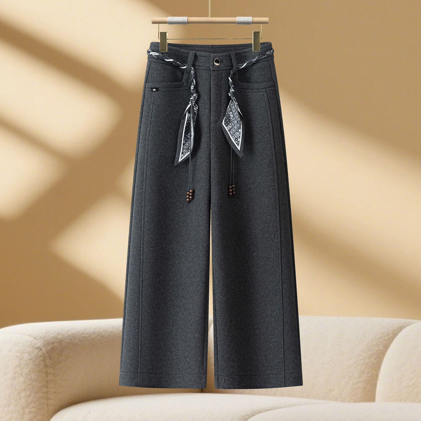 高端羊毛绒九分阔腿裤女2025新款