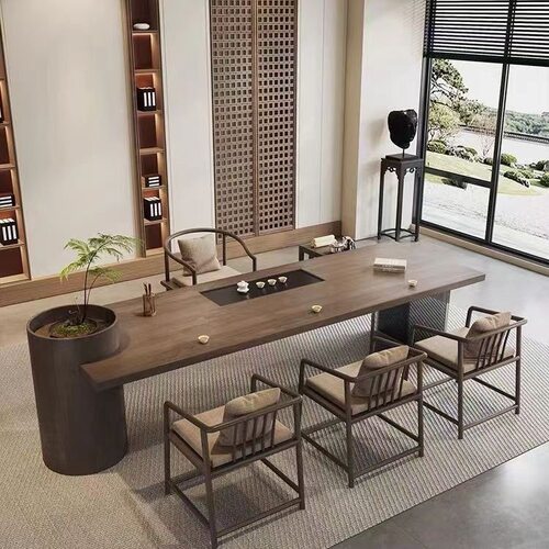 组合茶台现代实木大板中式一体原木家用茶桌办公室泡茶桌椅一整套