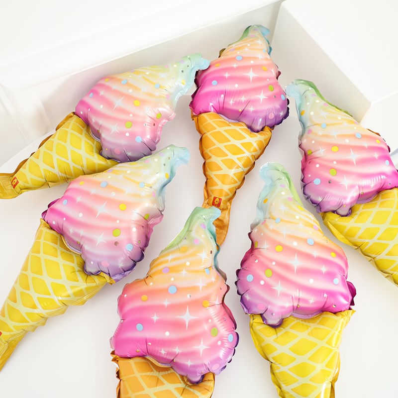 迷你彩色冰淇淋圣代n甜筒造型铝膜小气球幼儿园小雪糕跳舞道具生