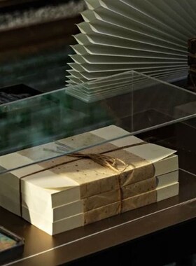 新中式复古土纸麻绳捆书块摆件样板间书房茶室桌S面展示柜软装饰