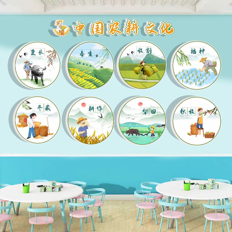 幼儿园墙面装饰农耕文化环境创设材料主题墙N成品神器餐厅食堂布