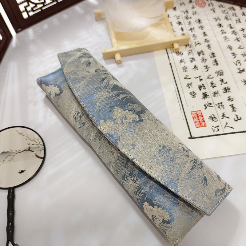 蔡籽手作包邮桑蚕丝宋锦面料 山河手工钢L笔帘笔单支卷帘笔包定制