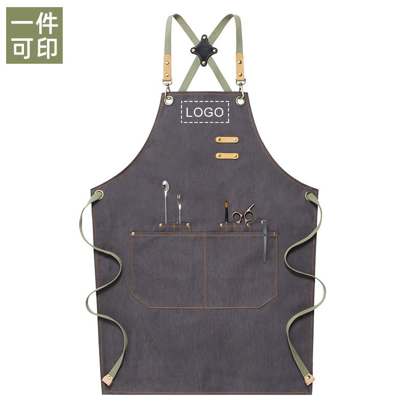 漂亮洋气发型理i发师围裙定制logo咖啡师美发花艺美术画背带工作