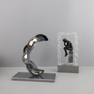 现简约水晶几何形状树脂思考者摆件客厅公室玄关样板间装饰品