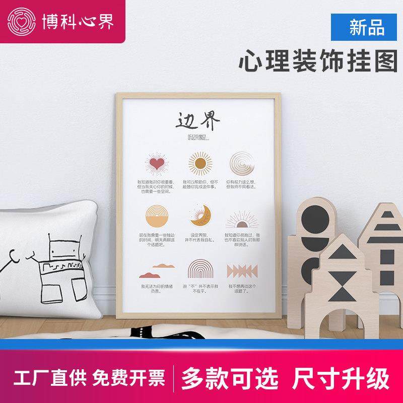心理咨询室单位装饰原木色心理挂实木边框心理健康挂图【款】