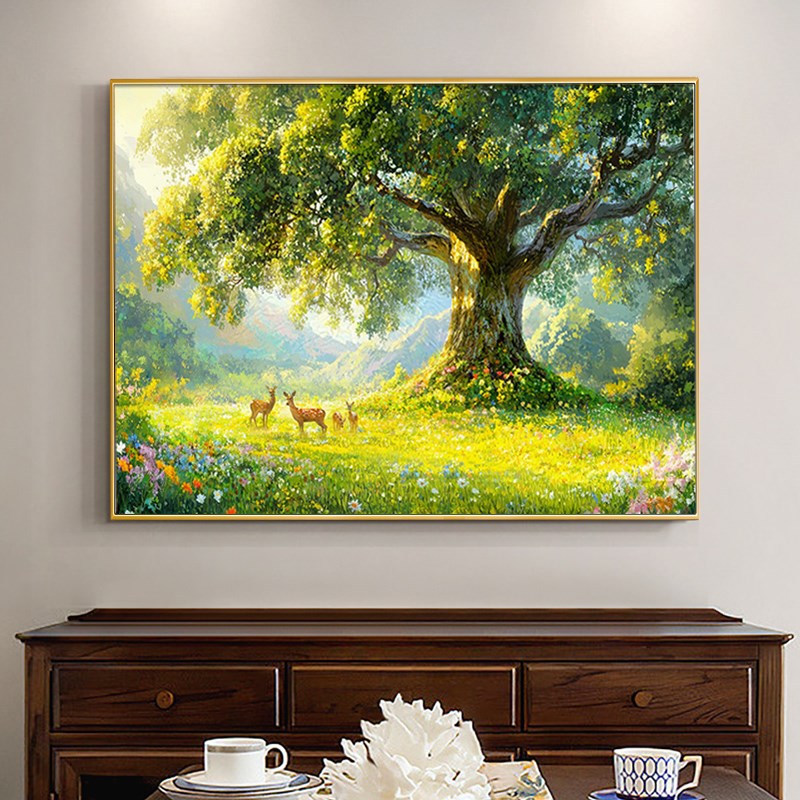 现代简约大树风景玄关装饰画客厅沙发背景墙挂画餐厅卧室床头壁画图片
