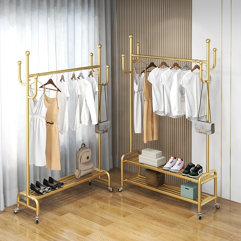 衣架落地卧室挂衣架家用简约晾衣杆多功能室内鞋子收纳衣帽架带轮