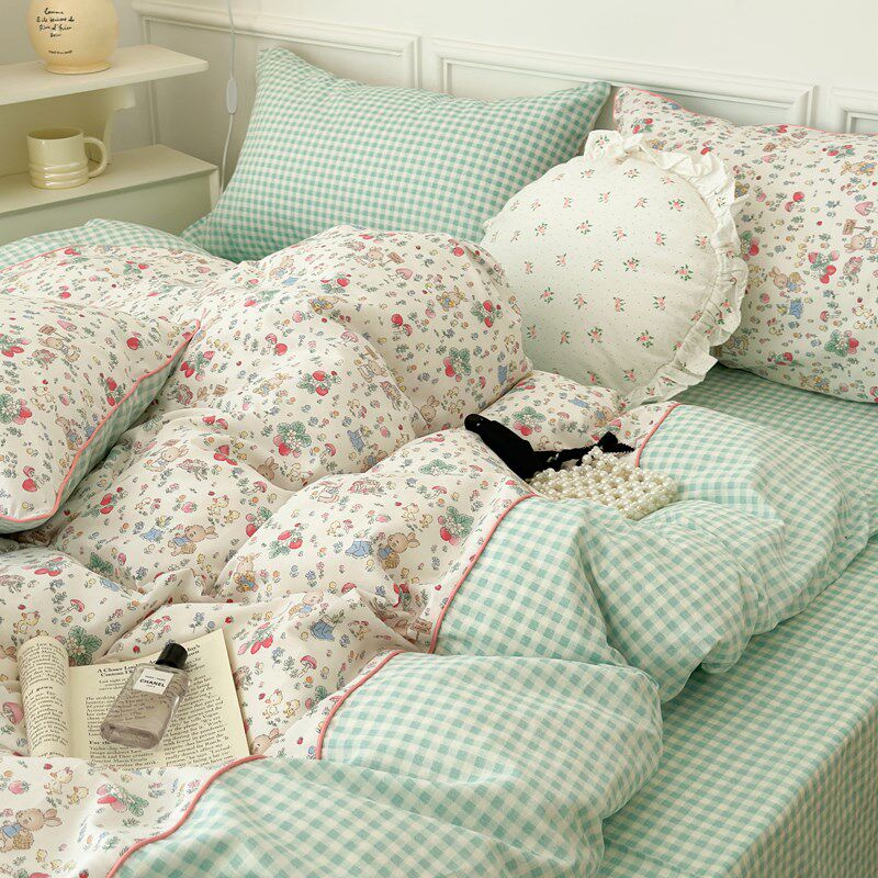 拼接嵌绳款全棉四件套工艺款纯棉被套公主风P亲肤斜纹床单四件套