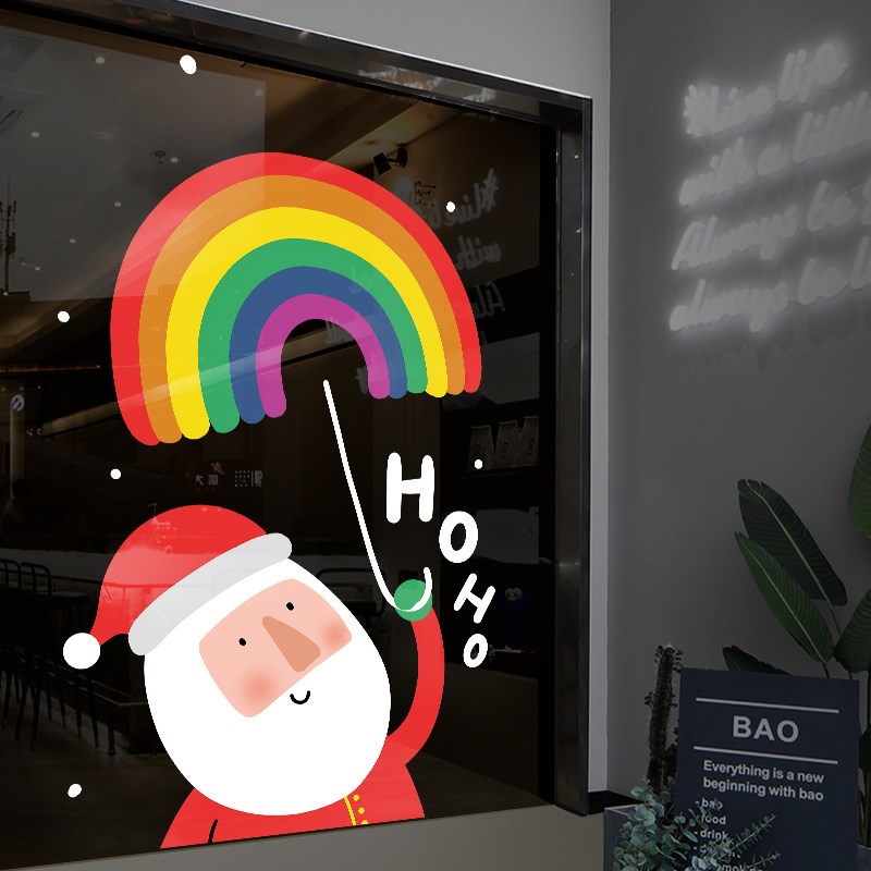 圣诞老人卡通贴画玻璃门贴纸店铺静电橱窗贴圣诞节装饰品场景布置